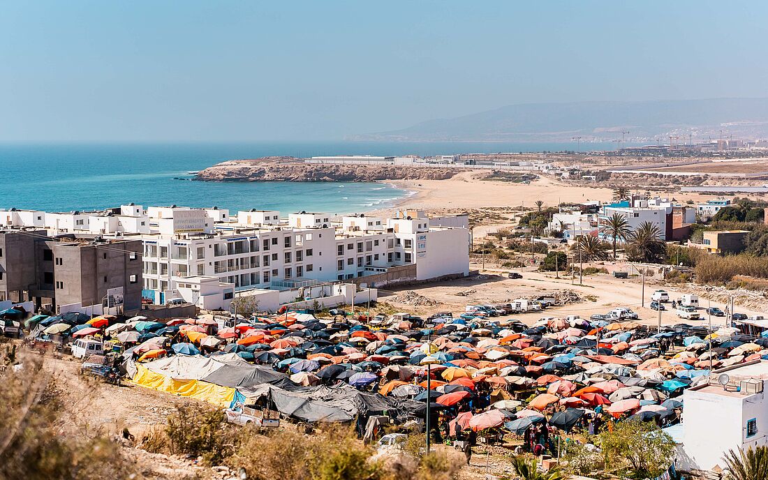 Aourir market, located just beside the surf camp.