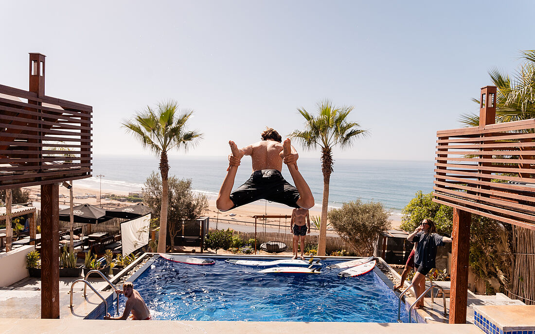 Pool jump with a surf check view.