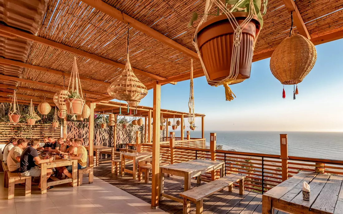 Outdoor dining area at Sea View Surfcamp Morocco