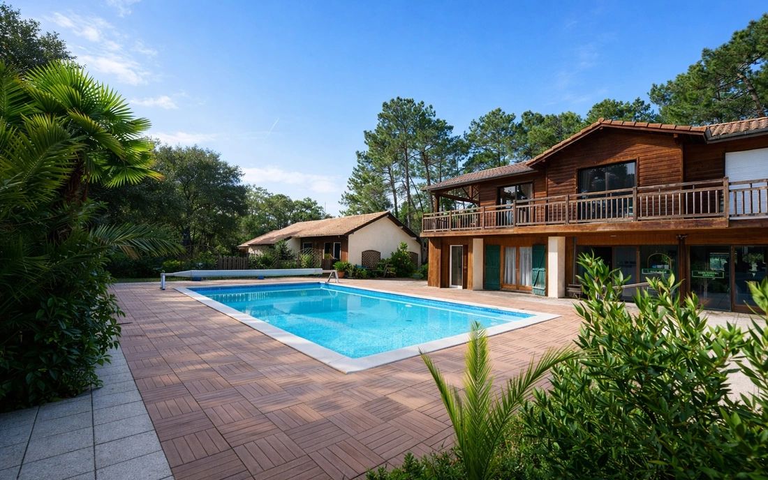 Chillige Nachmittage am Pool Surfcamp Soustons Plage Frankreich Pool