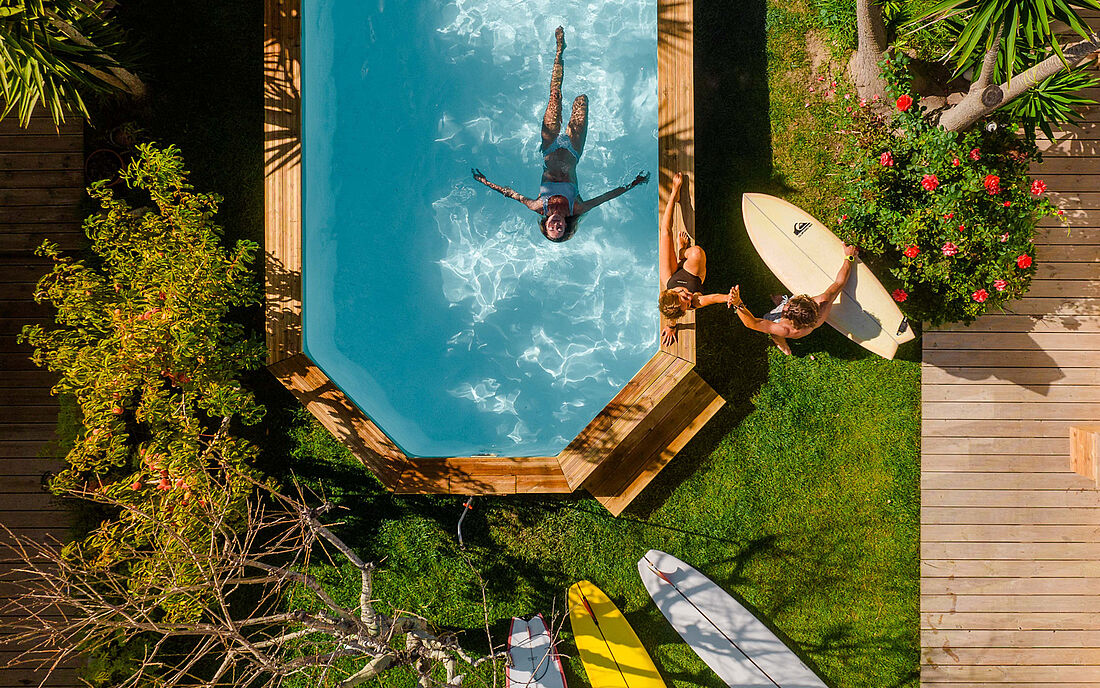 Floating in the pool Surfcamp Peniche float pool