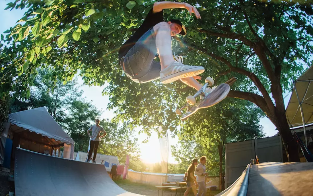 Skating in the camp's own mini ramp mini ramp at surf camp zarautz