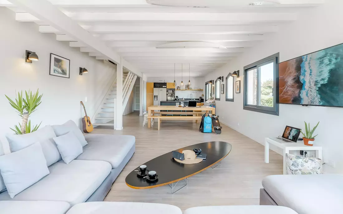 The bright and inviting living room.