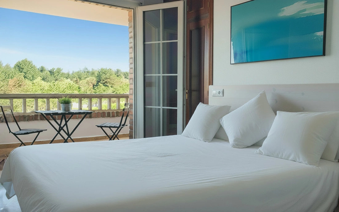 Doppelzimmer mit Ausblick Surfcamp Loredo Spanien Balkon