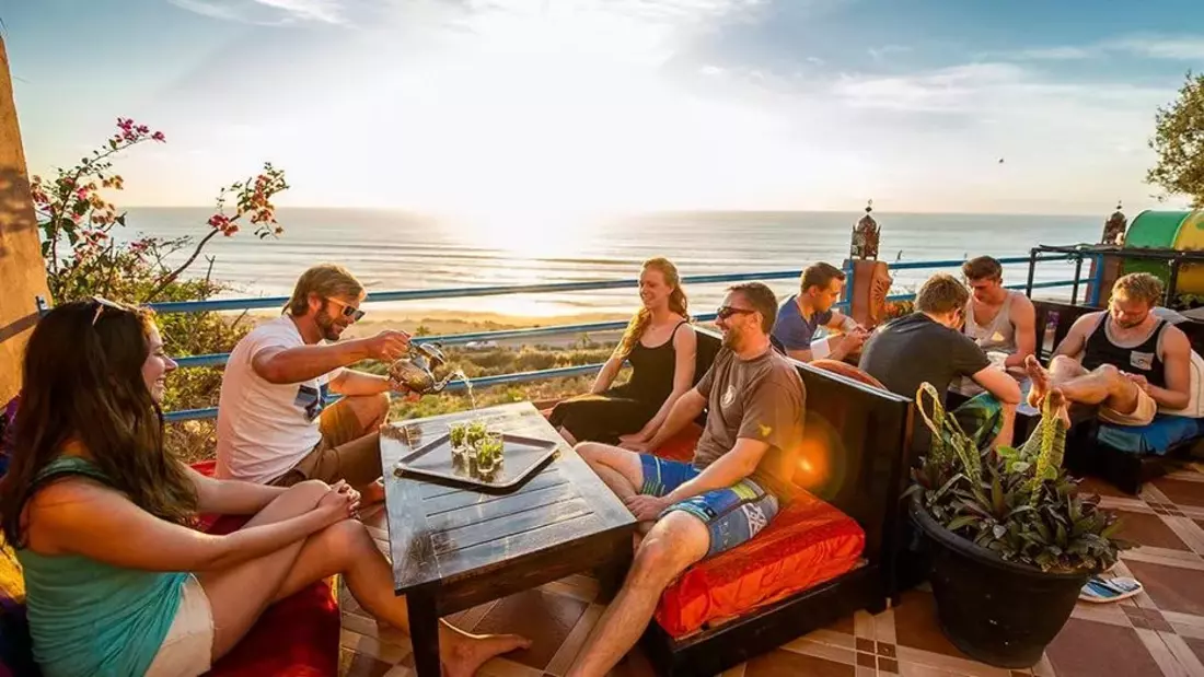 180° Atlantic Ocean view from the rooftop terrace Morocco sunset rooftop tea